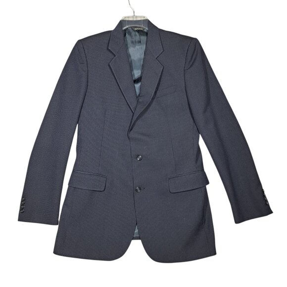 Vintage Pierre Cardin Mens 3-Piece Navy Suit 42R 36x34 Pinstripe Blue Wool 1980s - Picture 3 of 14